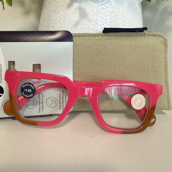 Peepers Accessories - peepers blue light filtering pink tortoise frame reader glasses. +1.25.